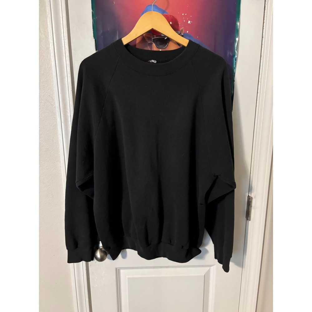 Vintage Blank Black Crewneck Sweatshirt Raglan Sleeve Heavyweight Faded XL
